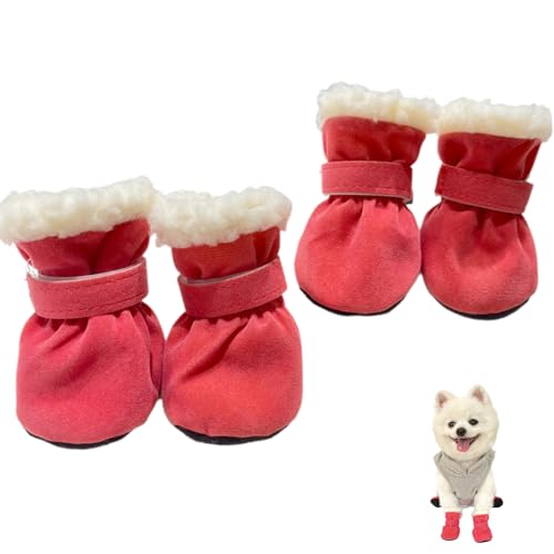 Larfraecy Hundeschuhe 4Stück Haustier Winter Schneestiefel,Kuschelige Fleece-gefütterte Anti Rutsch Hundeschuhe mit weicher Sohle Pfotenschutz für kleine & mittlere (Rosa) von Larfraecy