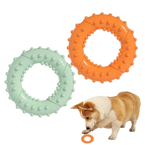 Larfraecy Kauspielzeug für Hunde 2Pcs Kreisförmiges Kauspielzeug 3 in 1 Interaktives Hundespielzeug für draußen,Zahnpflege-Spielzeug für kleine Hunde bis zu 6kg,Naturgummi, ø 6.7cm von Larfraecy