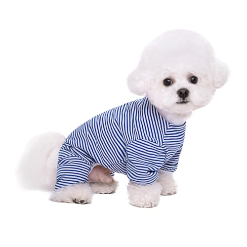 Larfraecy Niedlich Gestreifte Baumwolle Haustier Pyjamas Hund gestreiftes T-Shirt,Weiche Baumwolle T-Shirt Katze-Schlafanzug Jumpsuit Onesie Hund Kleidung für Kleine Hunde (Blau, XL) von Larfraecy