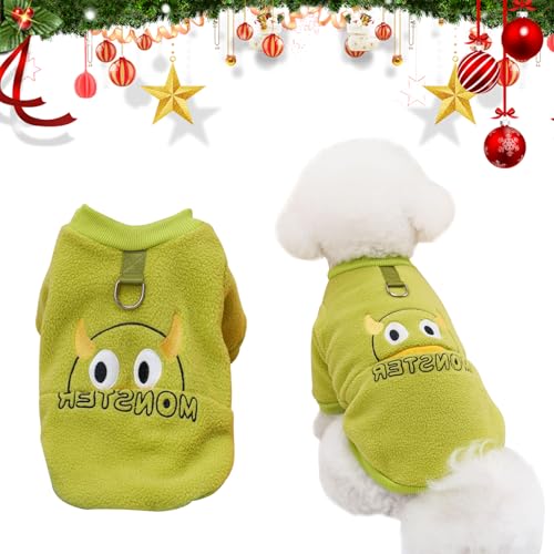 Larfraecy Niedliches Monster Hundepullover für Haustiere Warm Sweater für Hunde mit D-Ring Haustier Pullover Winter-Fleece-Sweatshirt für kleine Hunde und Katzen (Grün, M) von Larfraecy