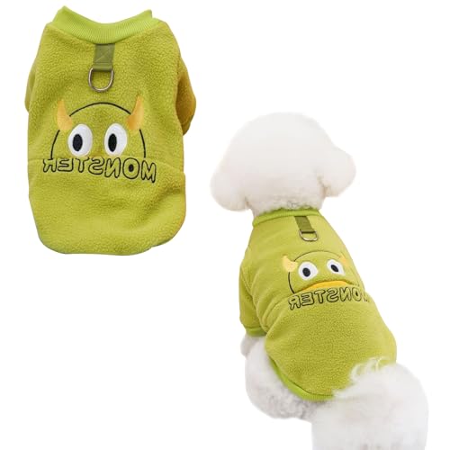 Larfraecy Niedliches Monster Hundepullover für Haustiere Warm Sweater für Hunde mit D-Ring Haustier Pullover Winter-Fleece-Sweatshirt für kleine Hunde und Katzen (Grün, S) von Larfraecy