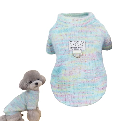 Larfraecy Regenbogen-Strickpullover für Haustiere Winter-Hunde-T-Shirt mit Geschirrloch,Kuscheliger Strickpulli Warmer Hunde-Pullover Sweater für kleine, mittlere und große Hunde (Grün, L) von Larfraecy