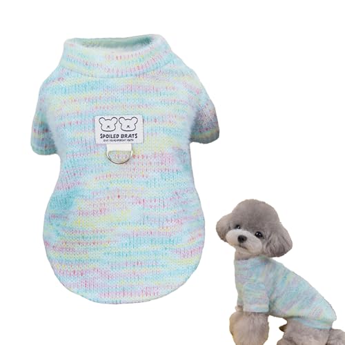 Larfraecy Regenbogen-Strickpullover für Haustiere Winter-Hunde-T-Shirt mit Geschirrloch,Kuscheliger Strickpulli Warmer Hunde-Pullover Sweater für kleine, mittlere und große Hunde (Grün, S) von Larfraecy