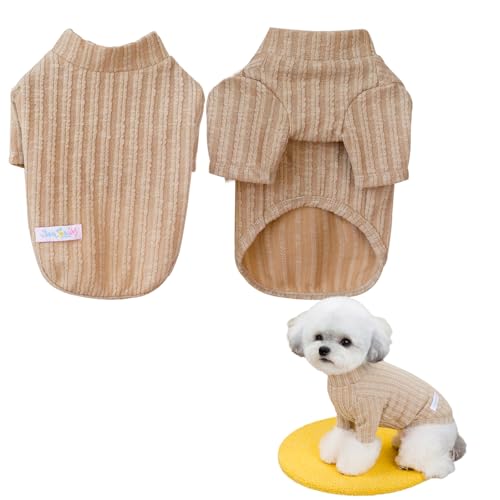 Larfraecy Strick-Rollkragenpullover für kleine Hunde Warmer Hunde-Weihnachtspulli Khaki gestreift Winter Kleidung Hund gestrickt Pullover für kleine,mittlere und große Hunde (M) von Larfraecy