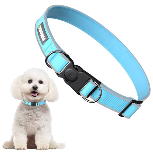 Larfraecy Verstellbares Halsband für Hunde Reflektierendes Hundehalsband,Hundehalsband für mittlere bis große Hunde,Atmungsaktives Nylon mit abschließbarer Schnalle und D-Ring,blau (L) von Larfraecy