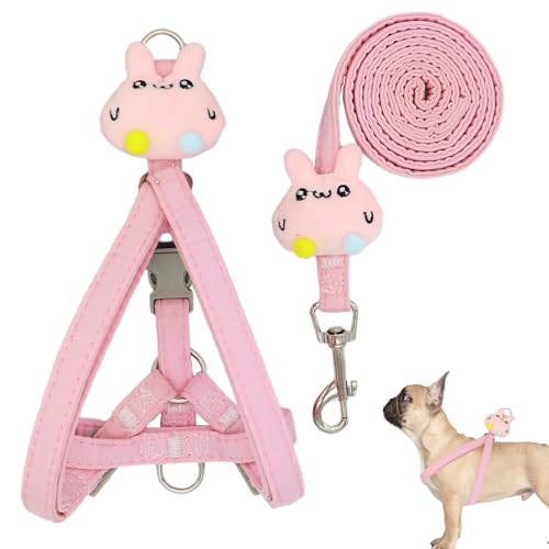 Larfraecy Verstellbares Hundegeschirr und Leinen-Set für kleine Hunde,Weiches Polyester mit verspieltem Hasencharme,360° drehbarer Haken,Weiche Westengeschirre mit Sicherheitsschnalle (Rosa) von Larfraecy