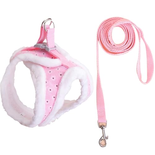 Larfraecy Winter Plüsch Haustier Brustgeschirr und Leine Set,Kleiner Hund Warm Hundegeschirr,Plüsch Brustgurte für Hunde mit Spaziergangsleine,Warmes Hundegeschirr im Weste-Stil (Rosa, S) von Larfraecy