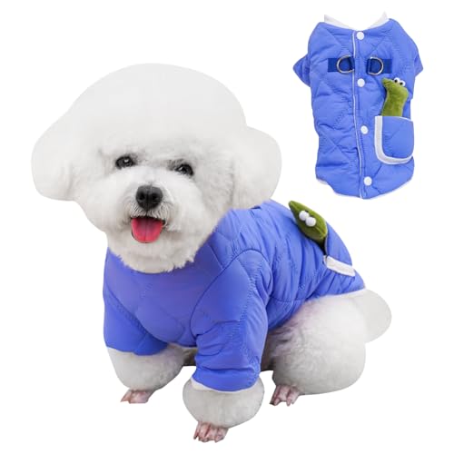 Niedliche Hundemäntel, Warme Hundemantel Jacke Winter Hundekleidung für kleine, mittelgroße Hunde Jacke Weste mit Dinosaurier-Spielzeug Cartoon Welpenmantel Gepolstert Haustier Kleidung (L,4-5.5kg) von Larfraecy