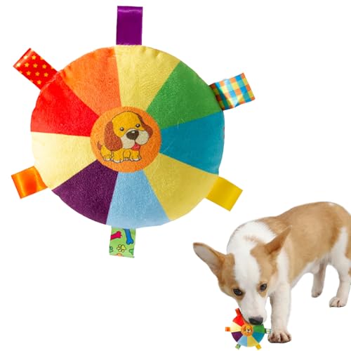 Plüsch Hund Quietsche Spielzeug Ball, Interaktives Hundespielzeug mit fliegendem Ball Eingebaute Glocke Hundewurfspielzeug gegen Langeweile Welpen-Plüschspielzeug für Haustiertraining (Buntes) von Larfraecy