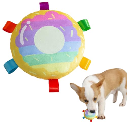 Plüsch Hund Quietsche Spielzeug Ball, Interaktives Hundespielzeug mit fliegendem Ball Eingebaute Glocke Hundewurfspielzeug gegen Langeweile Welpen-Plüschspielzeug für Haustiertraining (Donut) von Larfraecy