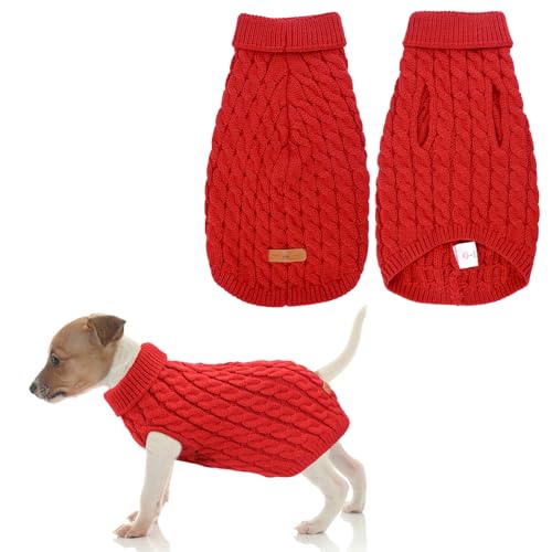 Pullover für kleine Hunde, Rot Hundepulli für kleine Hunde Winter Strickpullover für Welpen Haustier Pullover Chihuahua Pullover Warme Hundekleidung Weste für kleine Hunde Winter Zubehör (L/4-5.5kg) von Larfraecy