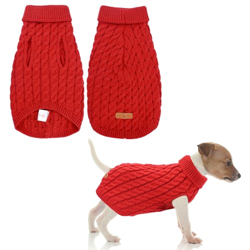 Pullover für kleine Hunde, Rot Hundepulli für kleine Hunde Winter Strickpullover für Welpen Haustier Pullover Chihuahua Pullover Warme Hundekleidung Weste für kleine Hunde Winter Zubehör (S/1.5-2.5kg) von Larfraecy