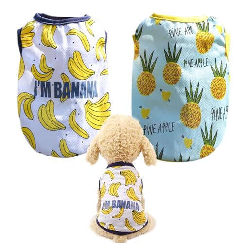 Sommer-Hunde-Shirts für kleine Hunde, Hawaii-Hunde-T-Shirts, Ananas, Bananen-Design, Welpen-Shirts, Obst-Hundekleidung für den Sommer, weiche Hundebekleidung für Chihuahua, Katze, Welpen, Größe M (2–3 von Larfraecy