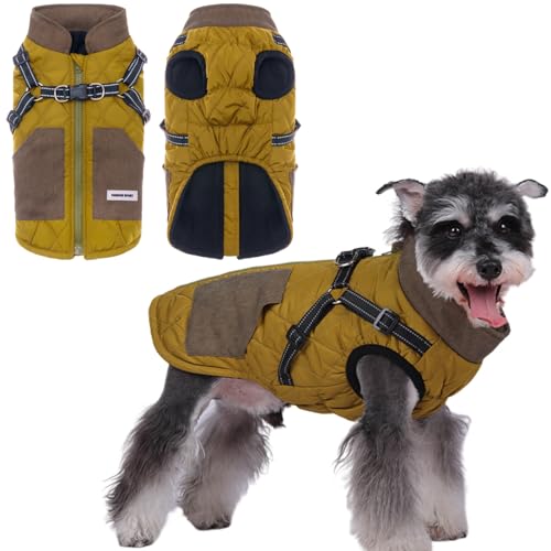 Wärme Hundejacke, Winter Hundemantel für Kleine, Mittel Hunde Mantel Reflektierende Welpenjacke Weste Wasserdicht Hundejacke Winter-Hundekleidung Haustierweste für Hunde (Gelb, 2XL,8.5-10kg) von Larfraecy