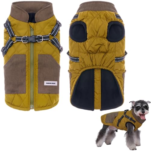 Wärme Hundejacke, Winter Hundemantel für Kleine, Mittel Hunde Mantel Reflektierende Welpenjacke Weste Wasserdicht Hundejacke Winter-Hundekleidung Haustierweste für Hunde (Gelb, L,4.5-5.5kg) von Larfraecy