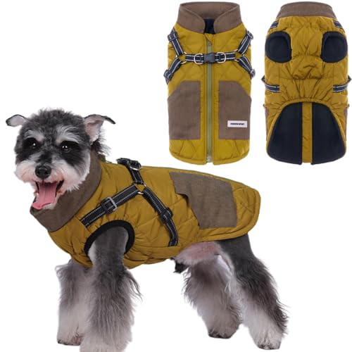 Wärme Hundejacke, Winter Hundemantel für Kleine, Mittel Hunde Mantel Reflektierende Welpenjacke Weste Wasserdicht Hundejacke Winter-Hundekleidung Haustierweste für Hunde (Gelb, XL,6-8kg) von Larfraecy