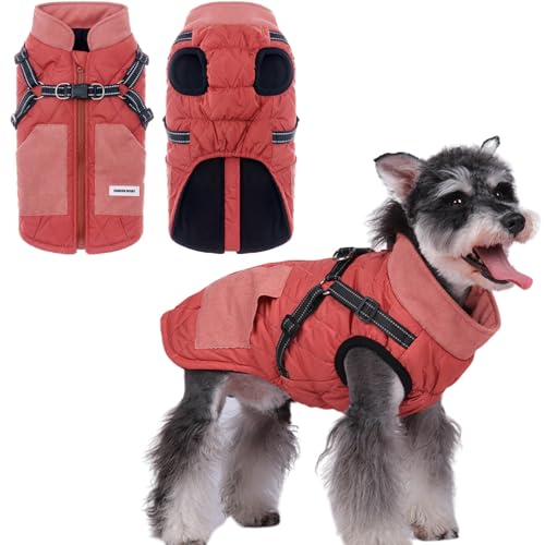 Wärme Hundejacke, Winter Hundemantel für Kleine, Mittel Hunde Mantel Reflektierende Welpenjacke Weste Wasserdicht Hundejacke Winter-Hundekleidung Haustierweste für Hunde (Rot, 2XL,8.5-10kg) von Larfraecy