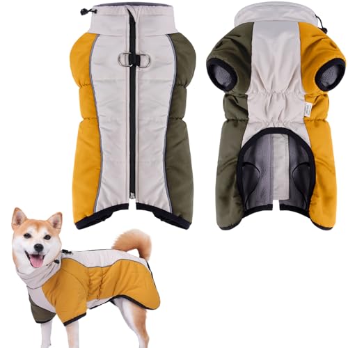 Warmes Hundejacke Mantel, Wasserdicht Hundemantel Fleece Hunde Winterweste Welpenjacke Mantel Elastisch Haustiere Winterkleidung Hoch Kragen Winterweste für Haustier Hund (Gelb-grün, 2XL/8.5-10KG) von Larfraecy