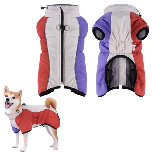 Warmes Hundejacke Mantel, Wasserdicht Hundemantel Fleece Hunde Winterweste Welpenjacke Mantel Elastisch Haustiere Winterkleidung Hoch Kragen Winterweste für Haustier Hund (Rot-violett, 2XL/8.5-10KG) von Larfraecy