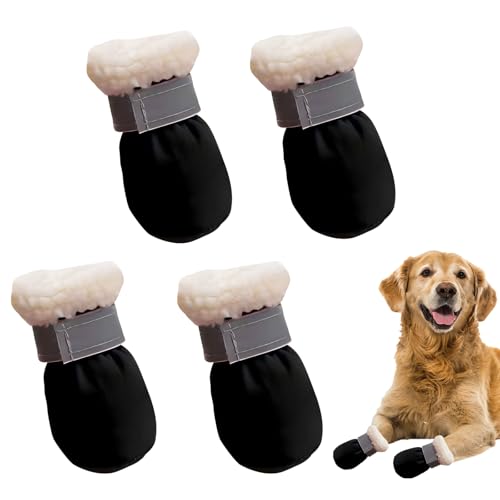 Winter Hundeschuhe, 4 Stk Warm Hundeschuhe Pfotenschutz rutschfeste Hundestiefel mit reflektierenden Bändern Innen, Außen Hundesockenschuhe für verletzte Pfotenschutz für mittel, große hunde (Schwarz) von Larfraecy