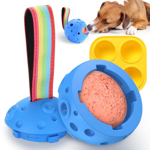 Larimuer Schleckball für Hunde, Pupsicle Kauspielzeug Welpen- und Leckerli-Tablett Spender DIY Gummi Befüllbares Interaktives Hundespielzeug und Silikonformen (Blau) von Larimuer