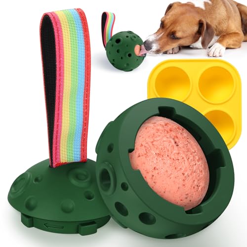 Larimuer Schleckball für Hunde, Pupsicle Kauspielzeug Welpen- und Leckerli-Tablett Spender DIY Gummi Befüllbares Interaktives Hundespielzeug und Silikonformen (Grün) von Larimuer