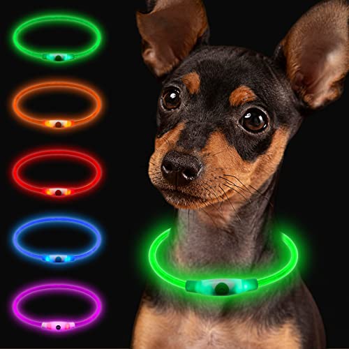 Larkumio Leuchthalsband Hund Aufladbar LED Hundehalsband Leuchtend, Halsband Hund mit Einstellbarer Länge für Kleine Große Hunde Katze, Welpenhalsband Dog Collar Wasserdicht mit 3 Leuchtmodi, Grün von Larkumio