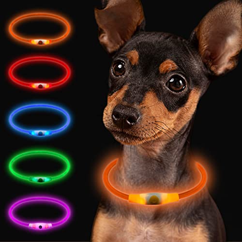 Larkumio Leuchthalsband Hund Aufladbar LED Hundehalsband Leuchtend, Halsband Hund mit Einstellbarer Länge für Kleine Große Hunde Katze, Welpenhalsband Dog Collar Wasserdicht mit 3 Leuchtmodi, Orange von Larkumio