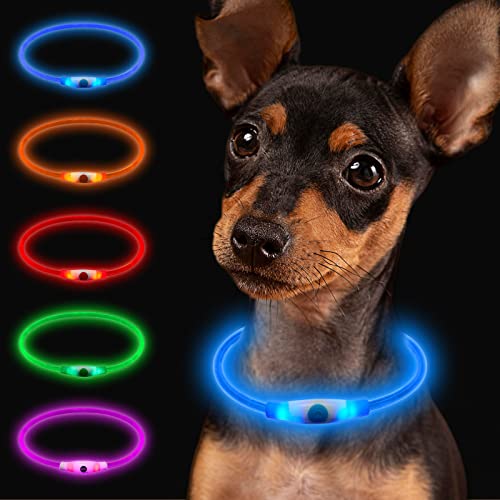 Larkumio Leuchthalsband Hund Aufladbar LED Hundehalsband Leuchtend, Halsband Hund mit Einstellbarer Länge für Kleine Große Hunde Katze, Welpenhalsband Dog Collar Wasserdicht mit 3 Leuchtmodi, Blau von Larkumio