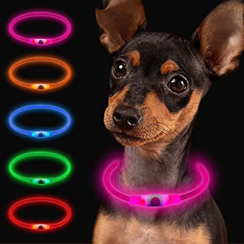 Larkumio Leuchthalsband Hund Aufladbar LED Hundehalsband Leuchtend, Halsband Hund mit Einstellbarer Länge für Kleine Große Hunde Katze, Welpenhalsband Dog Collar Wasserdicht mit 3 Leuchtmodi, Rosa von Larkumio