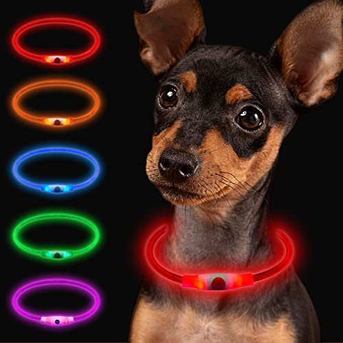 Larkumio Leuchthalsband Hund Aufladbar LED Hundehalsband Leuchtend, Halsband Hund mit Einstellbarer Länge für Kleine Große Hunde Katze, Welpenhalsband Dog Collar Wasserdicht mit 3 Leuchtmodi, Rot von Larkumio