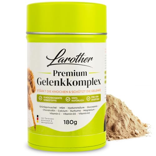 Larother Premium Gelenkpulver – Hochdosiertes Gelenk-Komplex ohne Zusätze für EIN aktiveres Hundeleben – 11 gesunde Wirkstoffe: MSM, Glucosamin & Grünlippmuschel-Pulver Hund statt Gelenktabletten von Larother