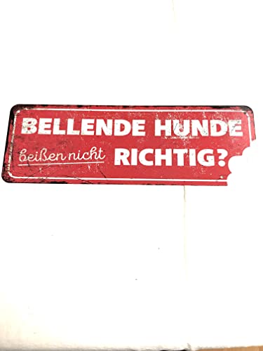 D&D Home, Warnschild Achtung vor dem Hund, 40 x 13 x 0,3 cm, deutsche Version, roter Hintergrund, rostbeständiges Metallschild mit lustigem Text von D&D Home