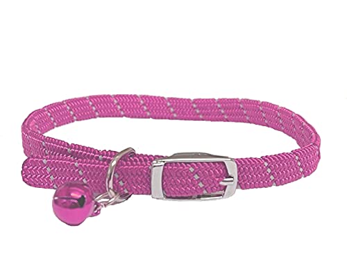 Reflektierendes Halsband für Katzen/Kätzchen, weiches Gewebe, mit Sicherheitsgummi und Glöckchen mit Sicherheitsverschluss, Rosa von LarryRoo