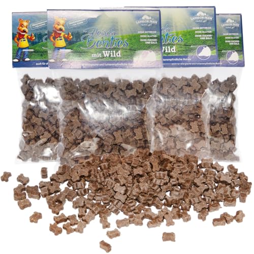 Larsson | Hunde Leckerlis Getreide- und Glutenfrei, 4er Set Wild Fleisch Benties, Leckerli Hund Hundesnacks für große und kleine Hunde, 4x150g Leckerlibeutel von Larsson