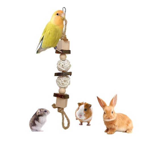 Hängbares Vogelspielzeug mit Perlen und Ball und natürlichem Holzblock sorgt für stundenlange Unterhaltung für Käfig, Vögel, Kleintiere, Kauspielzeug für Papageien, natürliches Material, von Laspi