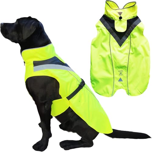 Lautus Pets Hunde-Regenmantel, wasserdicht, reflektierend, Hellgelb mit Loch für Geschirr (XL, Gelb) von Lautus Pets