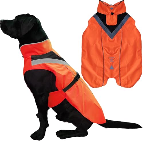 Lautus Pets Hunde-Regenmantel, wasserdicht, reflektierend, Hellorange mit Loch für die Leine (Größe 2XL, Orange) von Lautus Pets