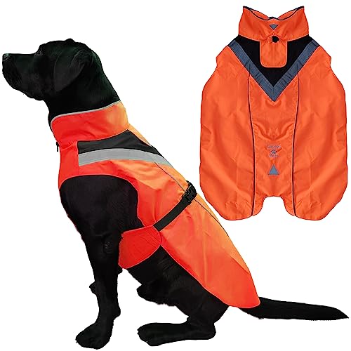 Lautus Pets Hunde-Regenmantel, wasserdicht, reflektierend, Hellorange mit Loch für die Leine (L, Orange) von Lautus Pets