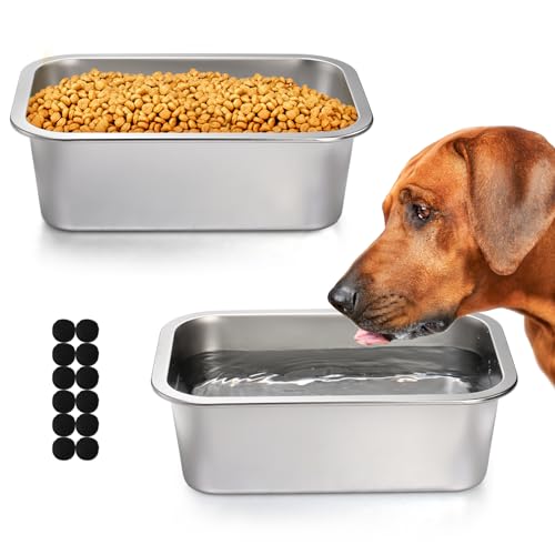 Lawei 2 Pack 1,2 Gallonen Edelstahl Hundenäpfe für große Hunde, rechteckiger Metall-Hundenapf, Wassernapf mit großer Kapazität, Haustiernapf, Wassernapf, Innen- und Außenbereich, universeller von Lawei