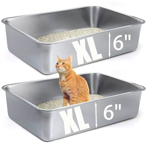 Lawei 2 große Edelstahl-Katzentoiletten, Metall-Katzentoilette mit hohen Seiten, offene Katzentoilette, Haustiertoilette für Kätzchen, Kaninchen, leicht zu reinigen, 69,9 x 39,9 x 15,2 cm, von Lawei