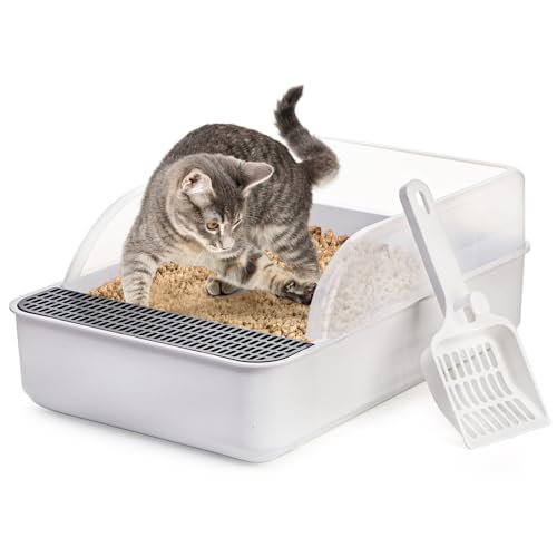 Lawei Offene Katzentoilette mit hoher Seite, spritzwassergeschützte Katzentoilette mit Siebschaufel, halbgeschlossenes abnehmbares Katzenreinigungsbecken, Kätzchen-Toilette für Kleintiere/Kaninchen von Lawei