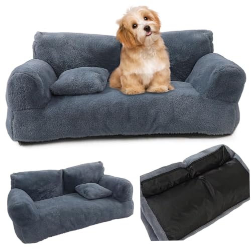 Flauschiger Plüsch -Haustiersofa, weiches beruhigendes Haustiersofa, rechteckige Haustiersofa, waschbares Haustierbett mit angehobenen Kanten und Nicht -Rutschboden für PET/45*38*22 cm - Dunkelgrau von Lawnrden