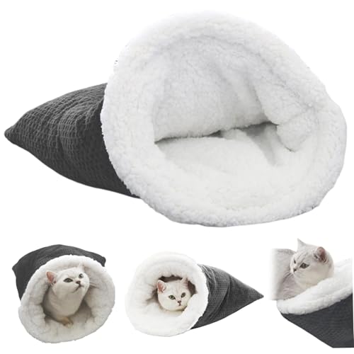 Katze Schlafsack, weicher warmes Plüsch -Katze Winterschlafsack, 360 ° Wrap bedeckter Sack, waschbares süßes Bett für Innenkatzen kleine Hunde, Höhle von Lawnrden