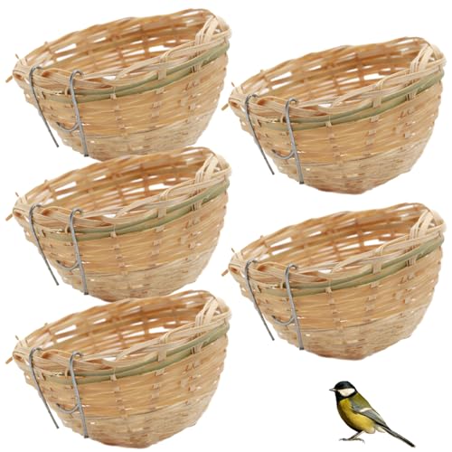 Lawnrden Bird Bambus Nest, 5pcs Bambus gewebtes Vogelnest für Käfig, natruales und sicheres Vogelhaus, leichte Vogel Brutkäfig Ruhe für Shotet Cockatiel Lovebird Finch Canary von Lawnrden