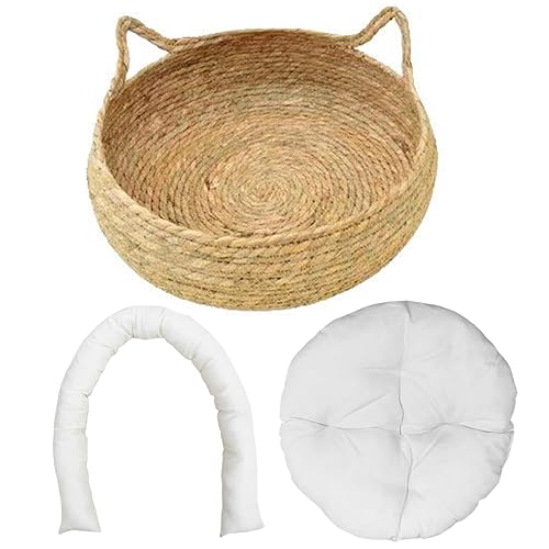 Lawnrden Weidenhundbett, Weidenhundbett, Katzenbetten für Innenkatzen 17x6 Zoll 2-in-1 gewebtes Katzenkörbe mit weichem Kissen kratzfestes Kätzchen Bett gemütlich runde Korbkörbe L. L. von Lawnrden