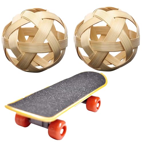 Schildkröten spielen und trainieren Spielzeug Set, 3pcs Tortoise Toys Set gehören 2 Bambusschildkröten -Feeder -Ball und 1 lustiges Skateboard für kleine Tiere Haustiere Schildkröten Schildkröten von Lawnrden