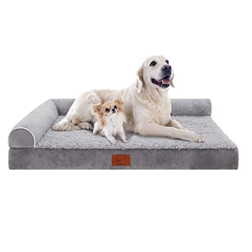 Lazy Lush L-Form Orthopädisches Hundebett für große Hunde, Nackenrolle Sofa Bett Plüsch Bequemes Haustier Couch Bett mit Eierkiste Schaum und abnehmbarem Bezug, Waschbares Hundebett (Groß) von Lazy Lush