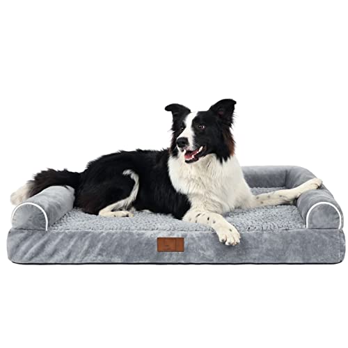 Lazy Lush Wasserdichtes Hundebett für große/extra große Hunde, orthopädisches Haustierbett, Plüsch, bequemes Sofa mit Nackenrolle und waschbarem Bezug (groß) von Lazy Lush