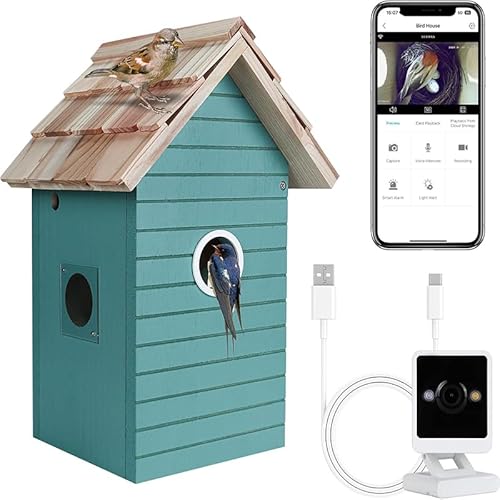 Vogelfutterhaus mit Kamera,Vogelfutterhaus,Vogelhaus, Automatische Videoaufnahme,2K intelligentes WLAN-Vogelhäuschen mit Nachtsicht in Farbe, Vogelhäuschen aus Holz für Drosseln und Kolibris von Ldafava